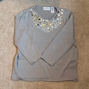 Alfred Dunner Gray Top with Sequin Accents